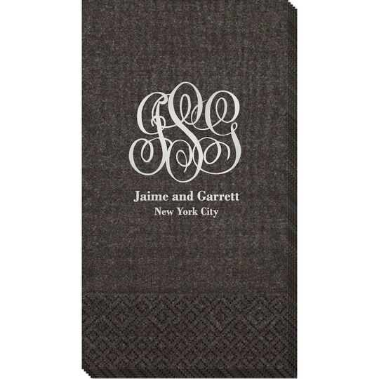 Large Script Monogram with Text Moire Guest Towels